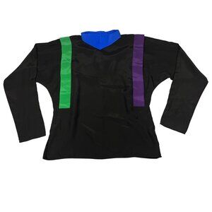 Kurt‎ Lyle Womens Black 100% Silk Long Sleeve Top XS With Purple & Green Stripes